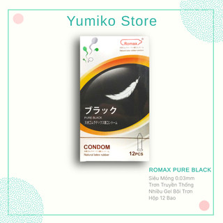 Bao cao su siêu mỏng ROMAX PURE BLACK, xuất xứ Nhật Bản, hộp 12 bcs