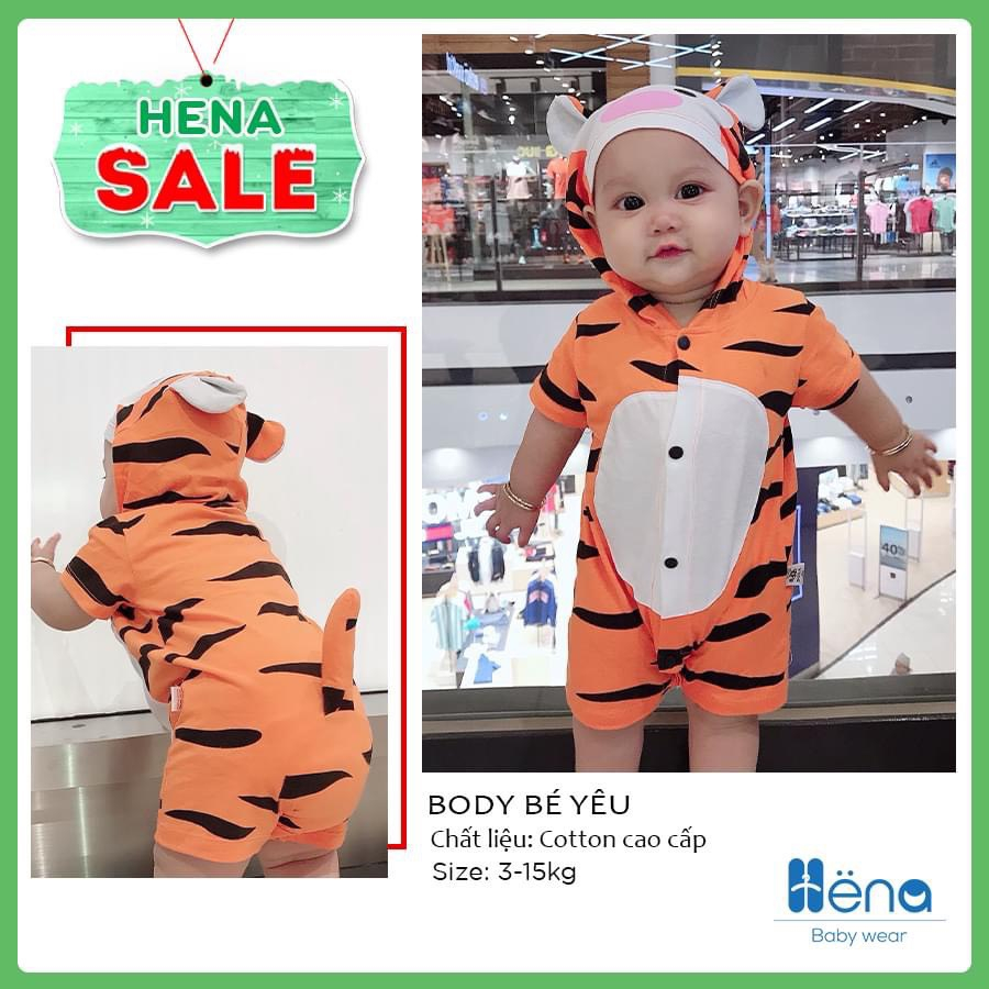 Bộ sưu tập Body hình thú có nón liền dễ thương cho bé, chất liệu cotton đủ size 4-15kg Dolakids-CuteBaby