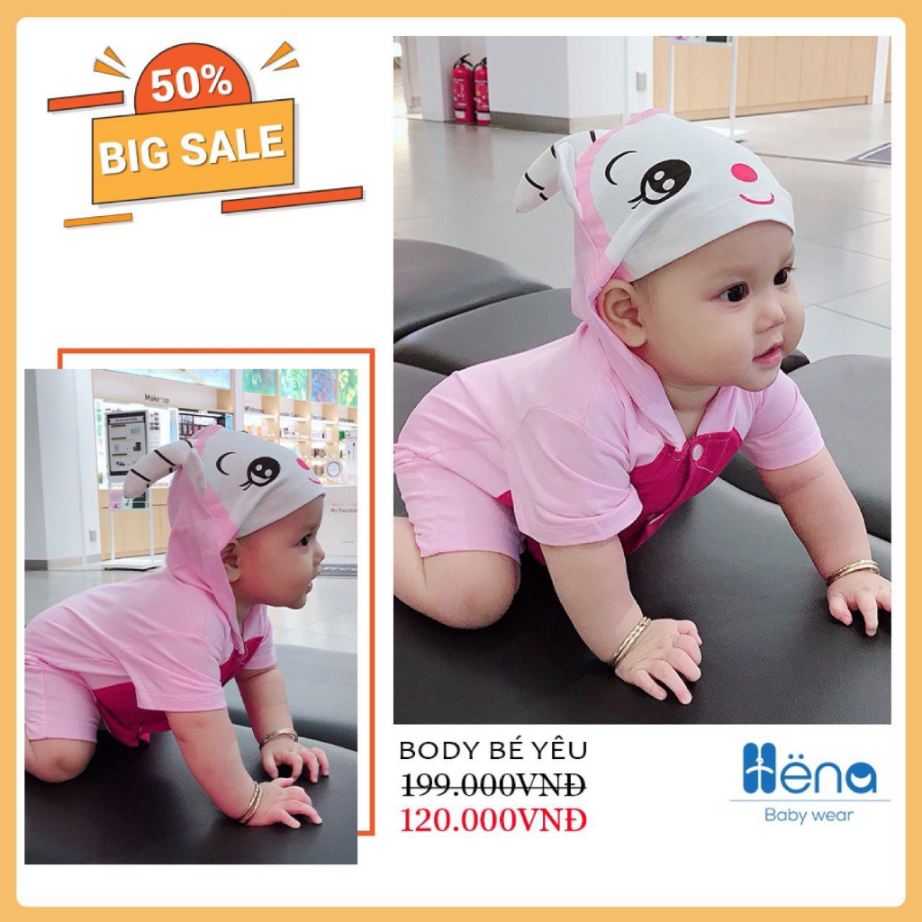 Bộ sưu tập Body hình thú có nón liền dễ thương cho bé, chất liệu cotton đủ size 4-15kg Dolakids-CuteBaby