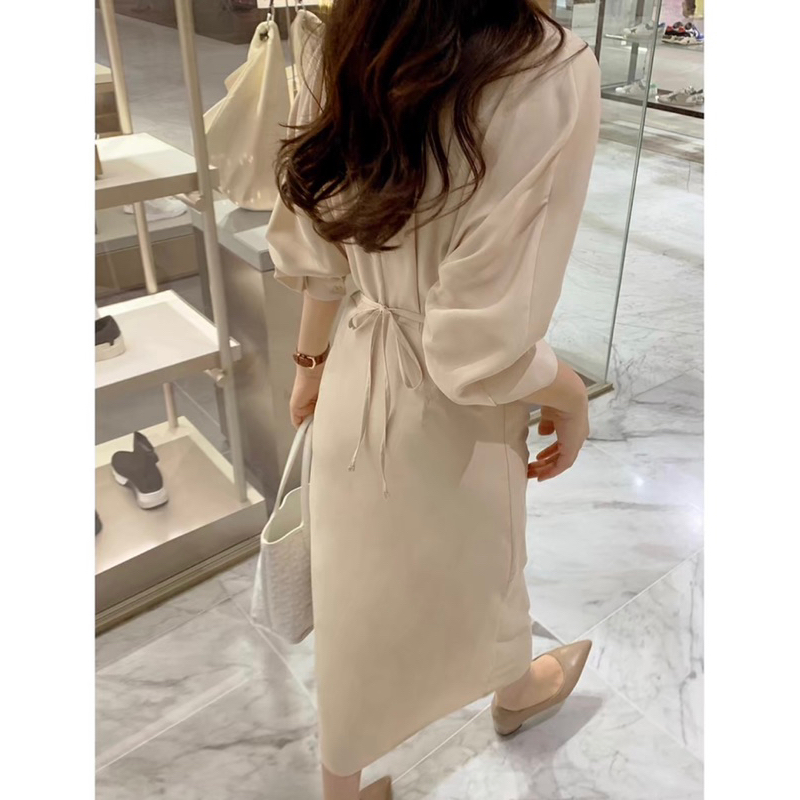 Đầm váy sơ mi kem cánh dơi basic Hàn Quốc