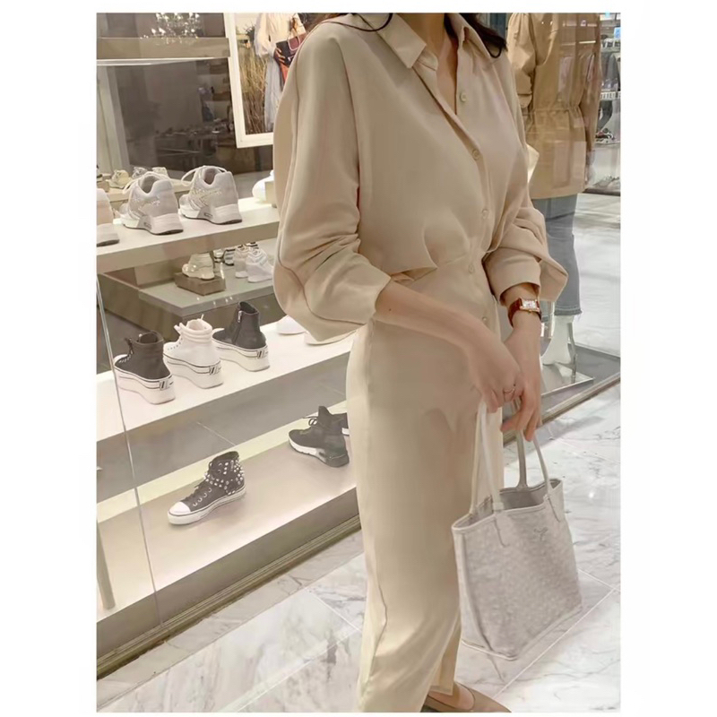 Đầm váy sơ mi kem cánh dơi basic Hàn Quốc