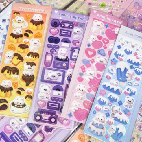 Zanmo hình dán sticker gấu thỏ 3D laser tráng gương decor toploader