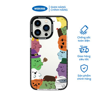 Ốp lưng iPhone viền trắng, đen chống sốc chống va đập Weekase in hình nhiều ma dễ thương - Màu in cực bền