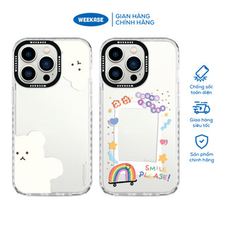 Ốp lưng iPhone viền trắng, đen chống sốc chống va đập Weekase in hình khung ảnh hoa và 2 con gấu - Màu in cực bền