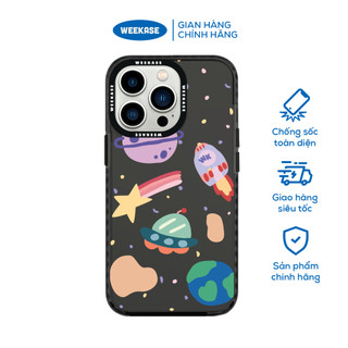 Ốp lưng iPhone viền trắng, đen chống sốc chống va đập Weekase in hình sao thổ tím - Màu in cực bền