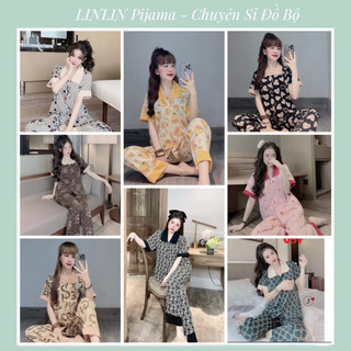Bộ ngủ - đồ ngủ pijama cổ sen tay cộc kate lụa loại 1