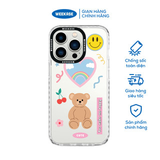 Ốp lưng iPhone viền trắng, đen chống sốc chống va đập Weekase in hình gấu nâu mặt cười - Màu in cực bền