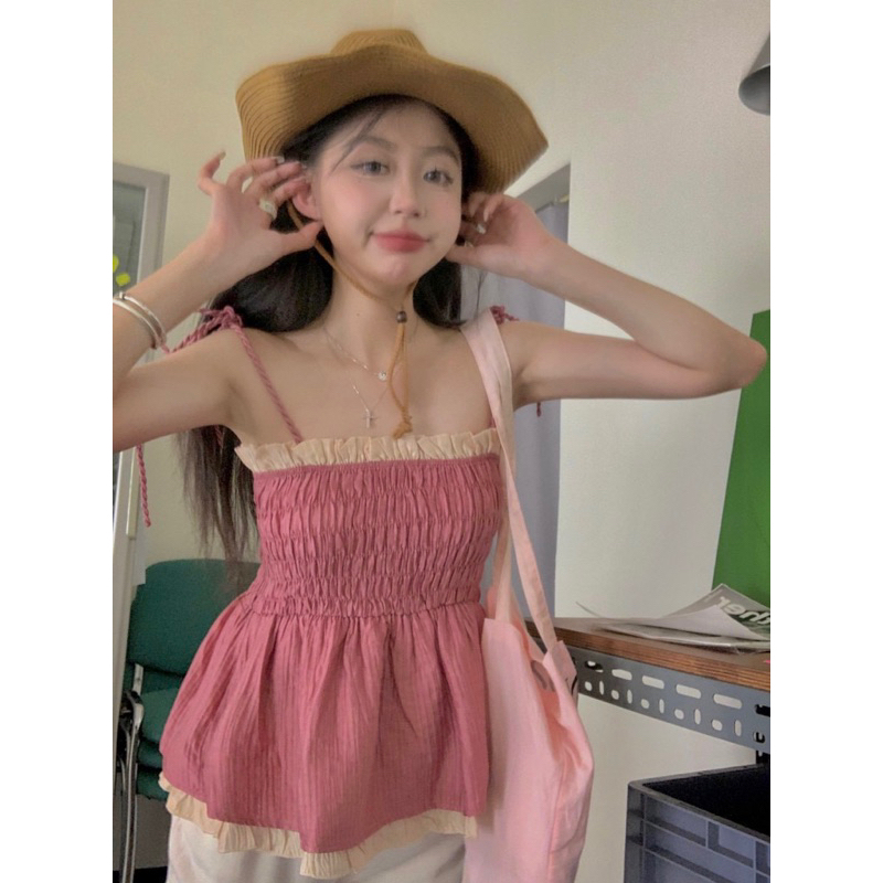 Áo 2 dây bánh bèo 2 màu dành cho nữ