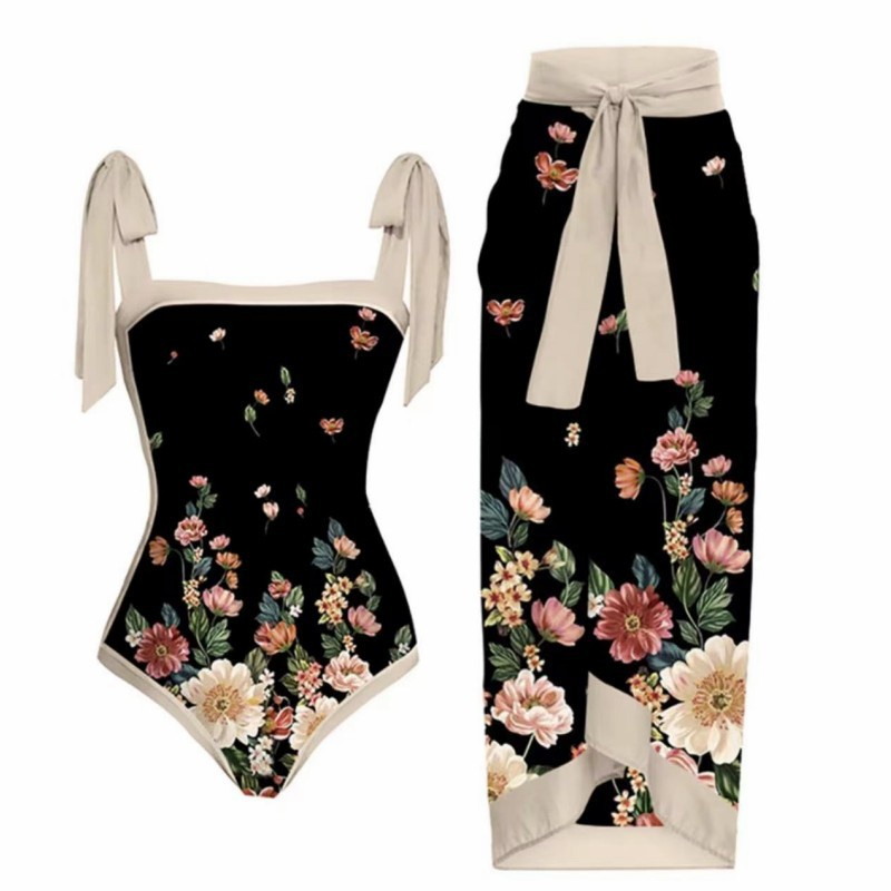 (sẵn- hỏa tốc) Bikini đi biển, đồ bơi nữ liền thân, hoa văn sang trọng, phong cách Retro # Y118-A