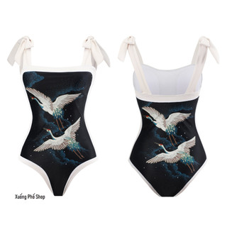 (sẵn- hỏa tốc) Bikini đi biển, đồ bơi nữ liền thân, hoa văn sang trọng, phong cách Retro # Y118-C