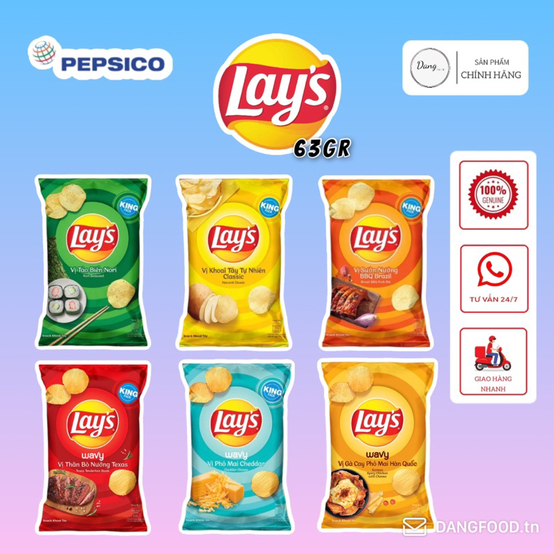 Snack Khoai Tây Lays 58gr - Đầy Đủ Các Hương Vị : Tảo Biển - Thăn Bò - Tự Nhiên … Cam Kết Hàng Mới 100%
