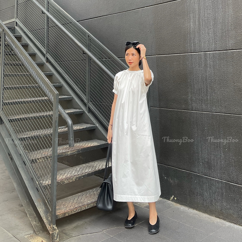 Đầm Nữ Dài Thiết Kế Bo Áo Cách Điệu Tinh tế Thuongboo Vải Cotton Poplin Dày Dặn Phù Hợp Đi Làm Dạo Phố - Lazy Dress