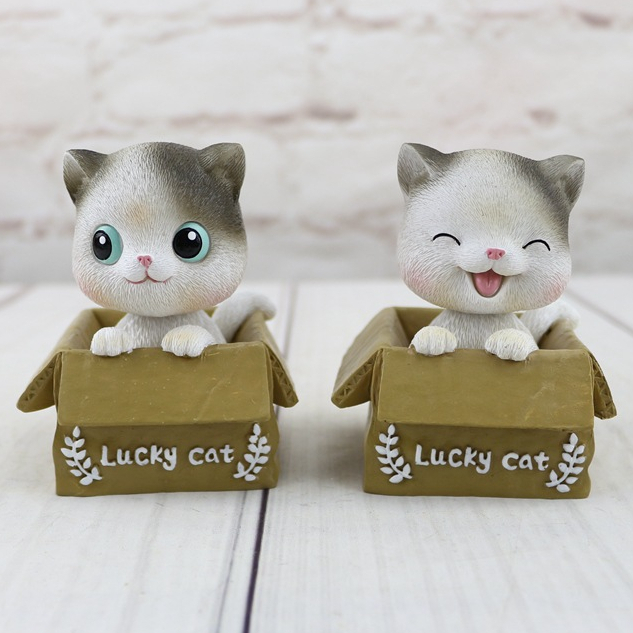 Mèo Ngồi Giỏ trang trí bánh sinh nhật, mèo nhựa trang trí bánh, mèo ngộ nghĩnh