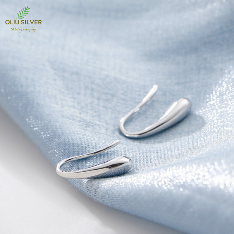 Bông Tai Bạc S925 Giọt Nước Dạng Móc Không Đính Chốt Thanh Lịch | Khuyên Tai Nữ Trang Sức Bạc Thời Trang