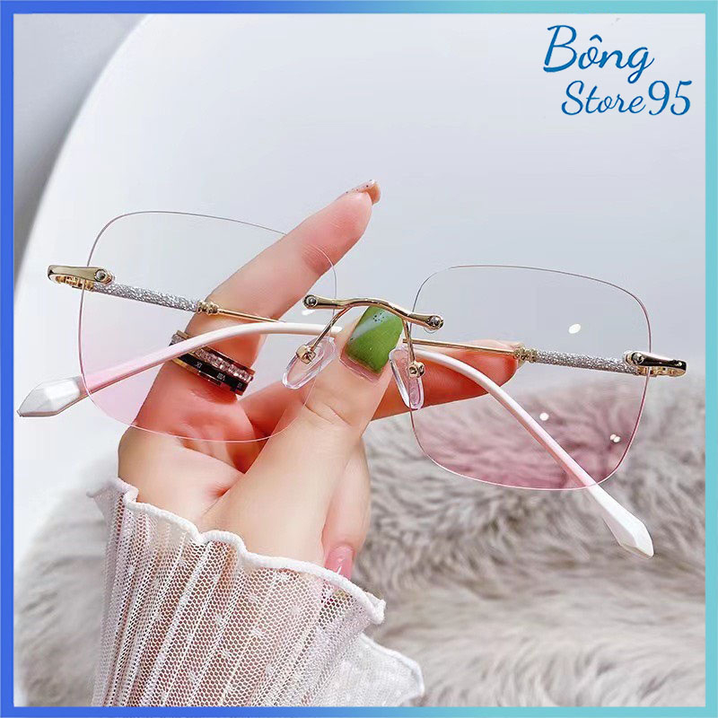 Kính Giả Cận Nữ 209 From Vuông Không Viền Gọng kim Tuyến Tròng Ombre Má Hồng Siêu Xinh