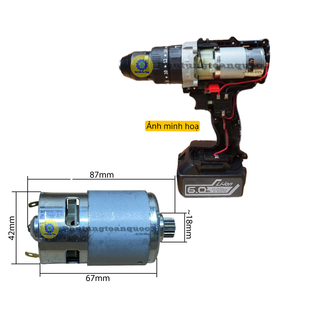 Động Cơ 775 Công Nghệ Chổi Than Sử Dụng Cho Máy Khoan Pin 18v | Motor 775 Nhông 16 Răng 100% Dây Đồng