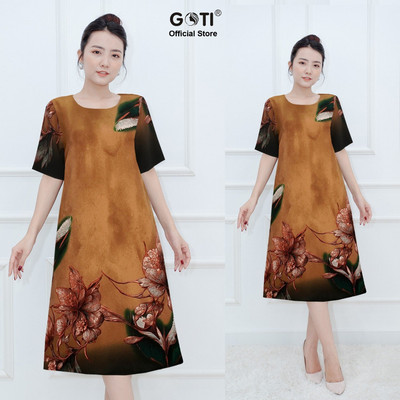 GOTI – Đầm Dự Tiệc Dành Tặng Mẹ Trung Niên Kiểu Đầm Dáng Suông Lụa In Hoa Sang Trọng Thanh Lịch Bigsize 3377 3347 3345