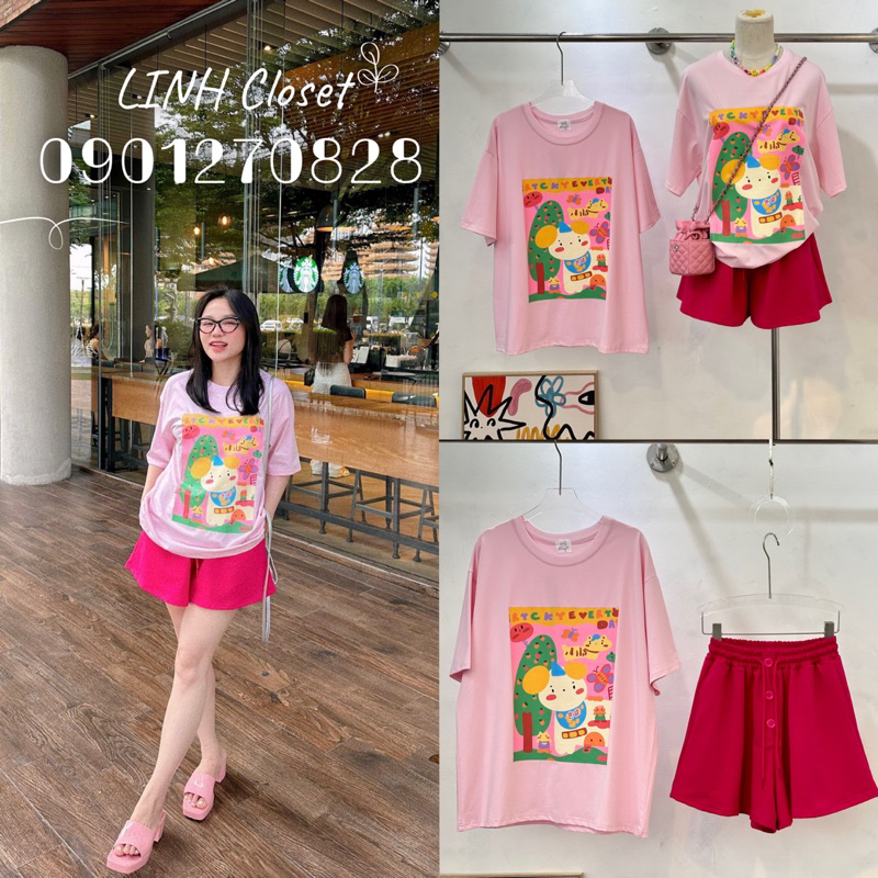 Set Bộ Áo Gấu Hoạt Hình Quần Đùi