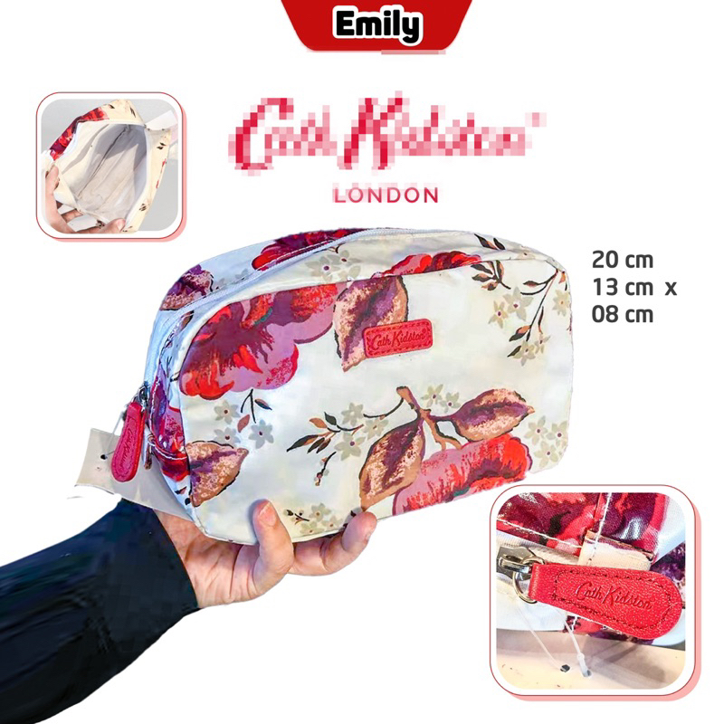Túi auth hiệu Ca.th Kids.ton London túi vải cotton phủ ép nhựa PVC chống thấm nước Shiny PVC Coated Cotton Makeup Bag