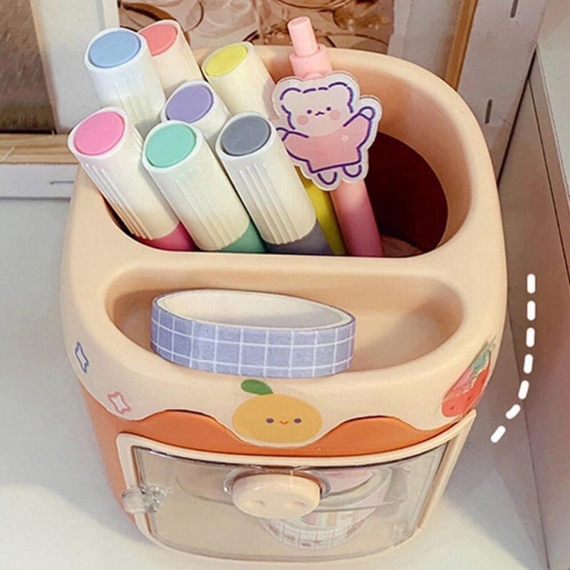 Ống cắm bút/ hộp đựng bút để bàn dễ thương -Tặng kèm sticker