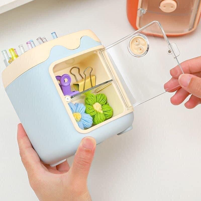 Ống cắm bút/ hộp đựng bút để bàn dễ thương -Tặng kèm sticker