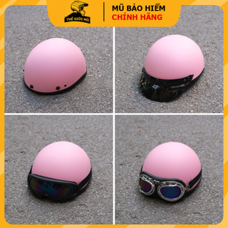 Mũ bảo hiểm nửa đầu màu hồng nhám có kèm kính phi công,tặng kèm tai mèo,nón bảo hiểm hot trend nhẹ nhàng cho nữ.