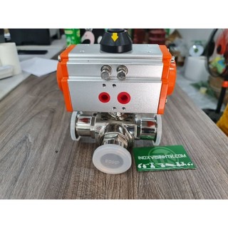 Van 3 ngả inox vi sinh khí nén mở T đầu kẹp nối nhanh clamp