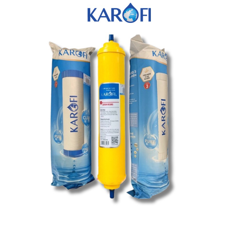 Bộ 3 lõi lọc thô Karofi cho nước cứng dùng lõi Cation resin cắm nhanh