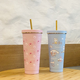 Bình nước giữ nhiệt kèm ống hút nhiều hình cute 1 cái