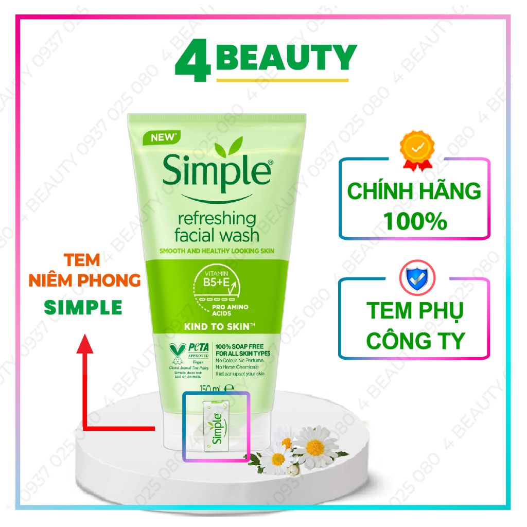 Sữa Rửa Mặt Simple Giúp Da Sạch Thoáng 150ml Kind To Skin Refreshing Facial Wash Gel