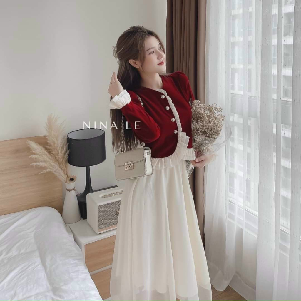 SÉT BỘ VÁY LAI TAM GIÁC CÓ LÓT KÈM ÁO KHOÁC TAY DÀI BÈO VOAN XINH XẮN ĐẸP TỪNG CHI TIẾT