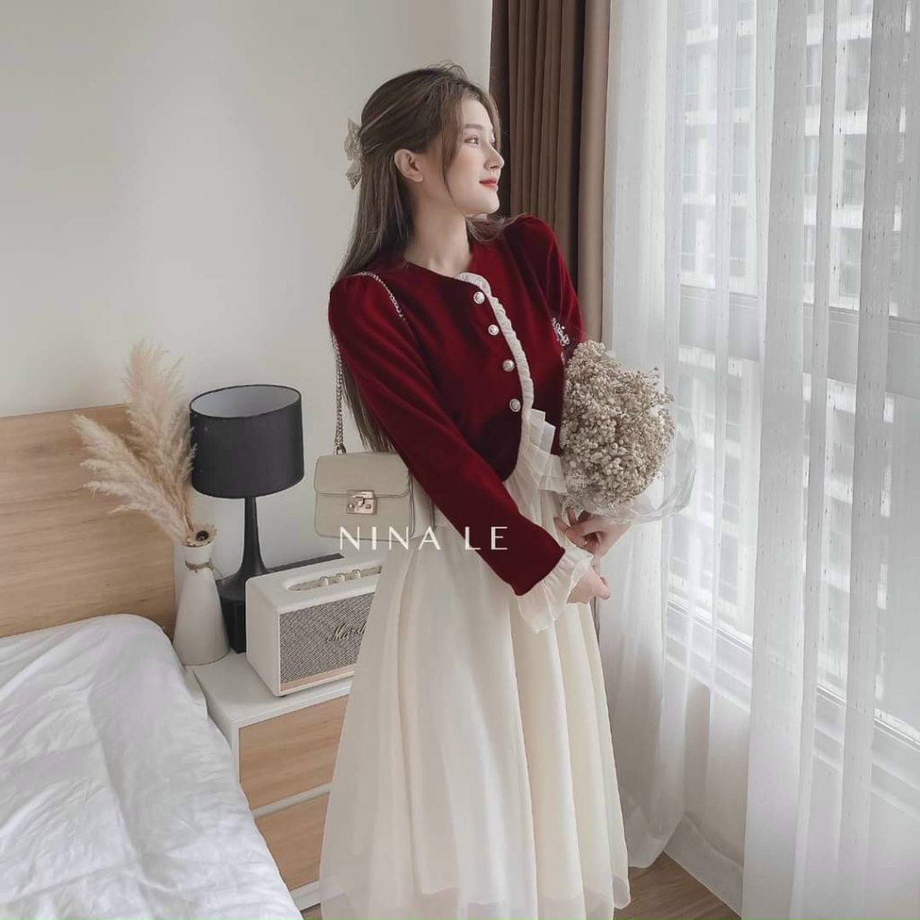 SÉT BỘ VÁY LAI TAM GIÁC CÓ LÓT KÈM ÁO KHOÁC TAY DÀI BÈO VOAN XINH XẮN ĐẸP TỪNG CHI TIẾT