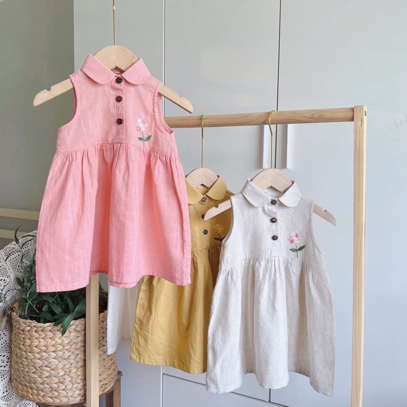 Váy Linen thêu tay vintage siêu xinh cho bé gái