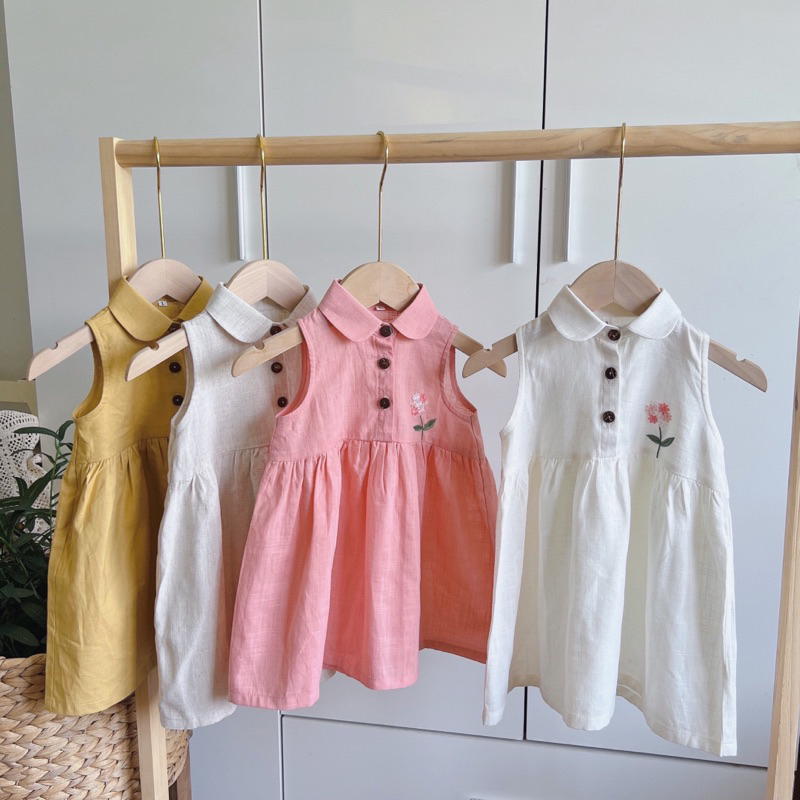 Váy Linen thêu tay vintage siêu xinh cho bé gái