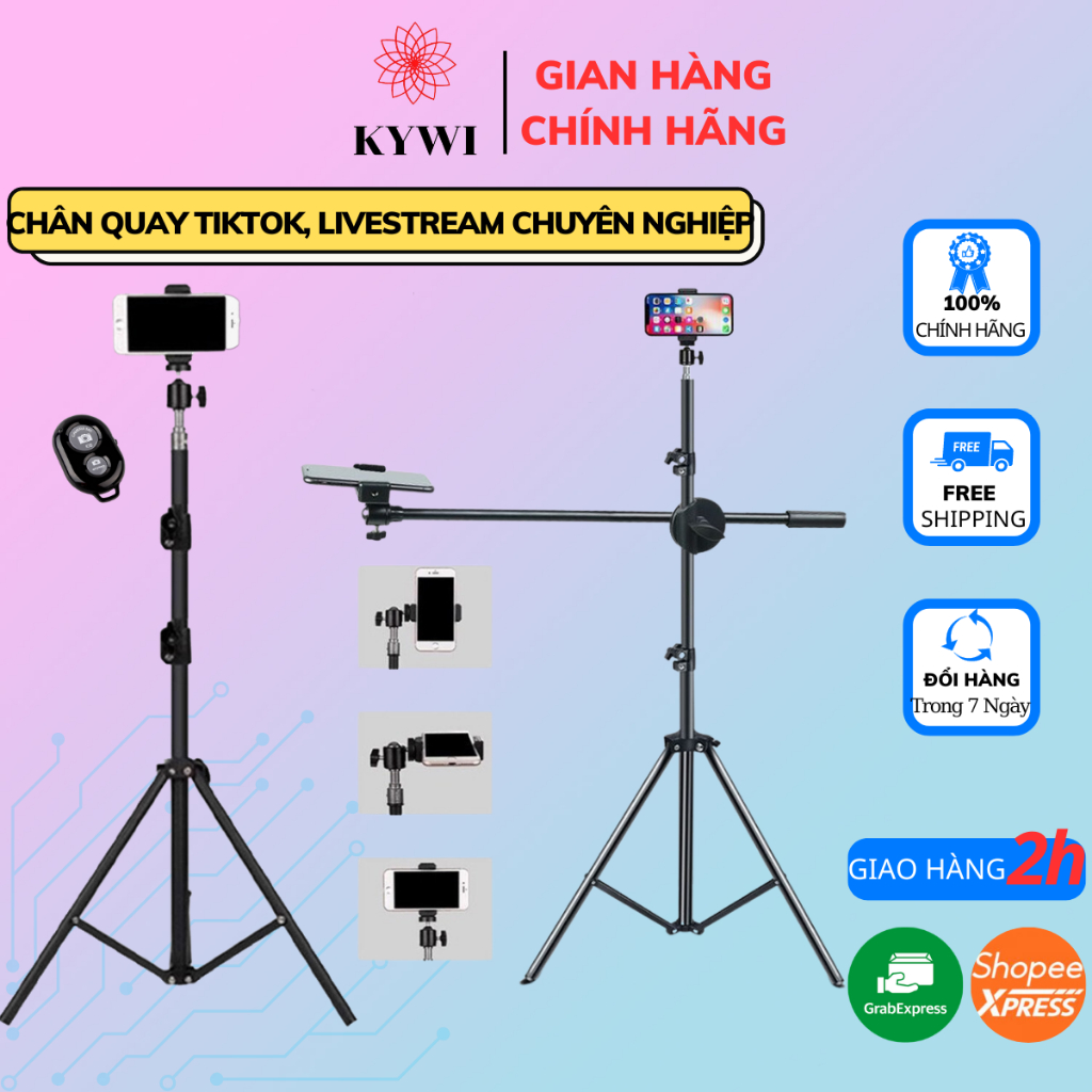 Gậy chụp ảnh 3 chân, giá đỡ điện thoại Tripod dùng để chụp ảnh, Livestream, quay TikTok chiều cao đến 2.1m  – KYWI SHOP