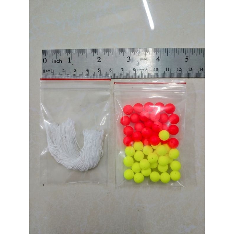 Túi 50 Hạt Bolie 8.5mm, 7.5mm, Kèm Dây Buộc Độ Lăng Xê, Hạt Xốp Câu Cá, Sốp Câu Cá, Boli.