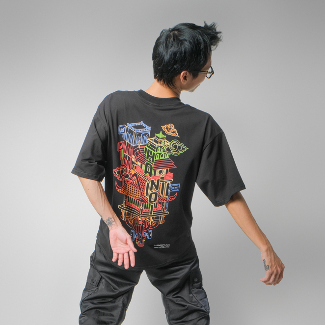 ÁO THUN TAY LỠ OVERSIZE UNISEX XFIRE HANOIPUNK TSHIRT IN BLACK