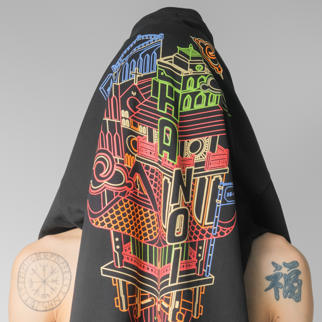 ÁO THUN TAY LỠ OVERSIZE UNISEX XFIRE HANOIPUNK TSHIRT IN BLACK