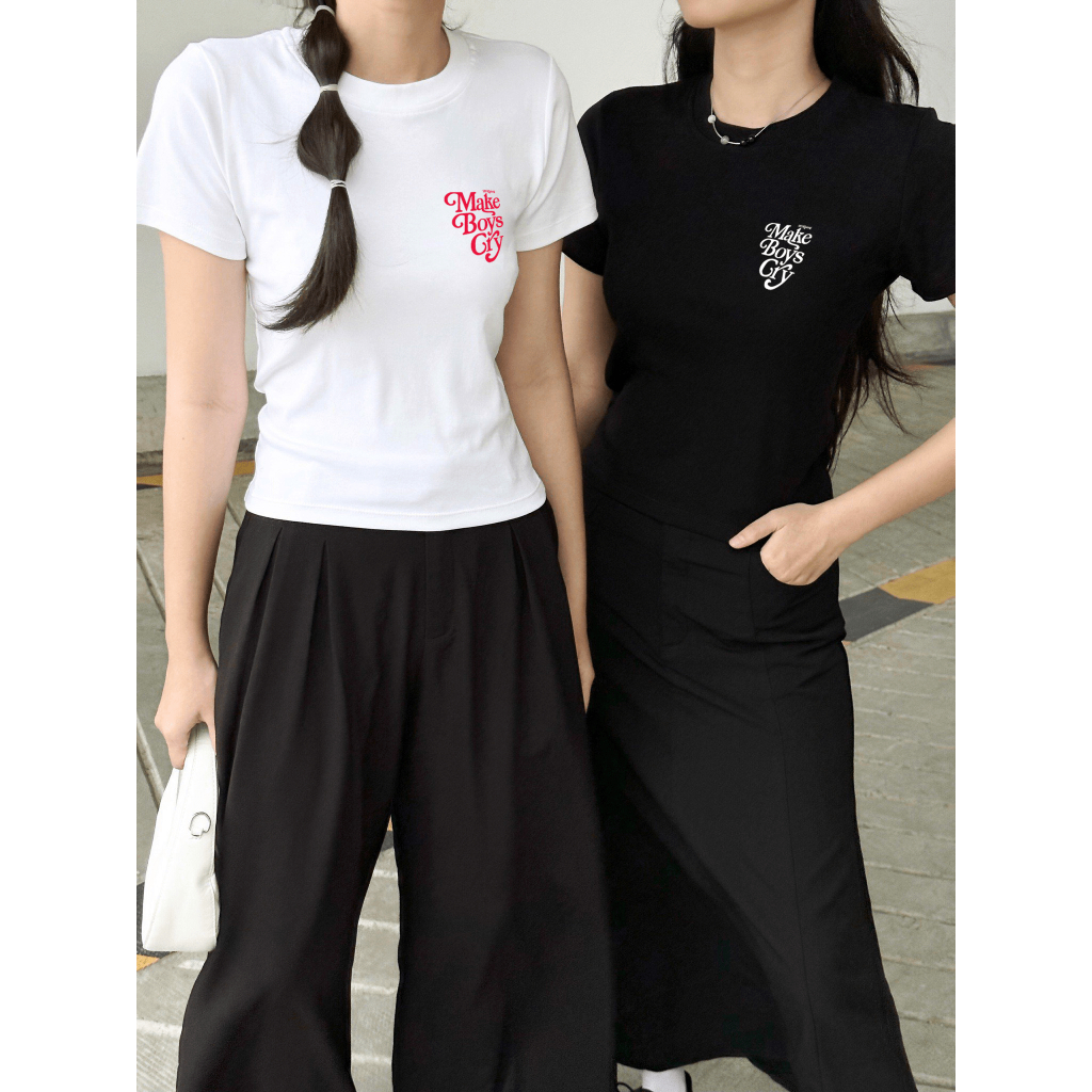 Áo thun baby tee basic Makes Boys Cry dáng crop 100% cotton 2 chiều 230gsm