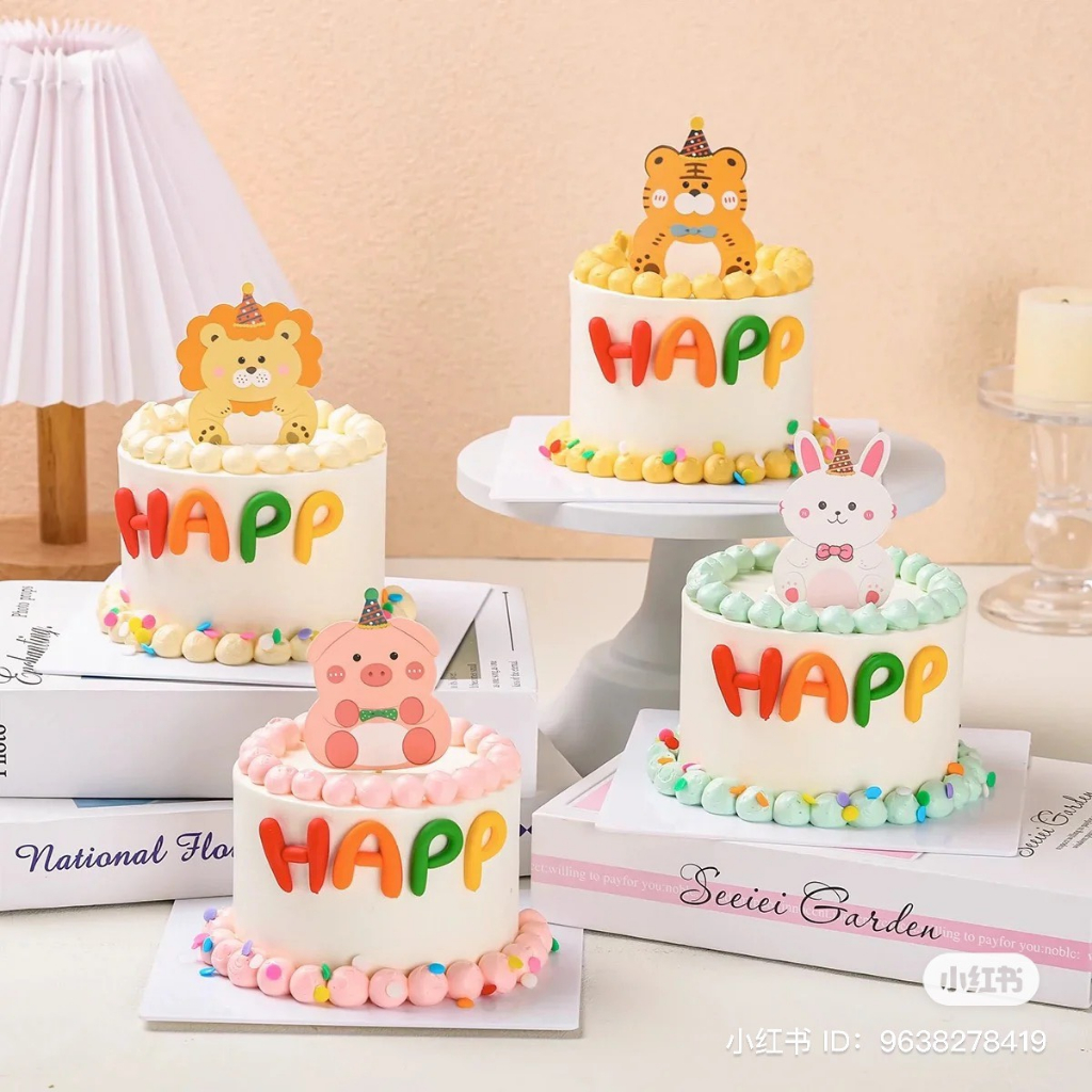 5 Thẻ Cắm Động Vật Trang Trí Bánh Kem