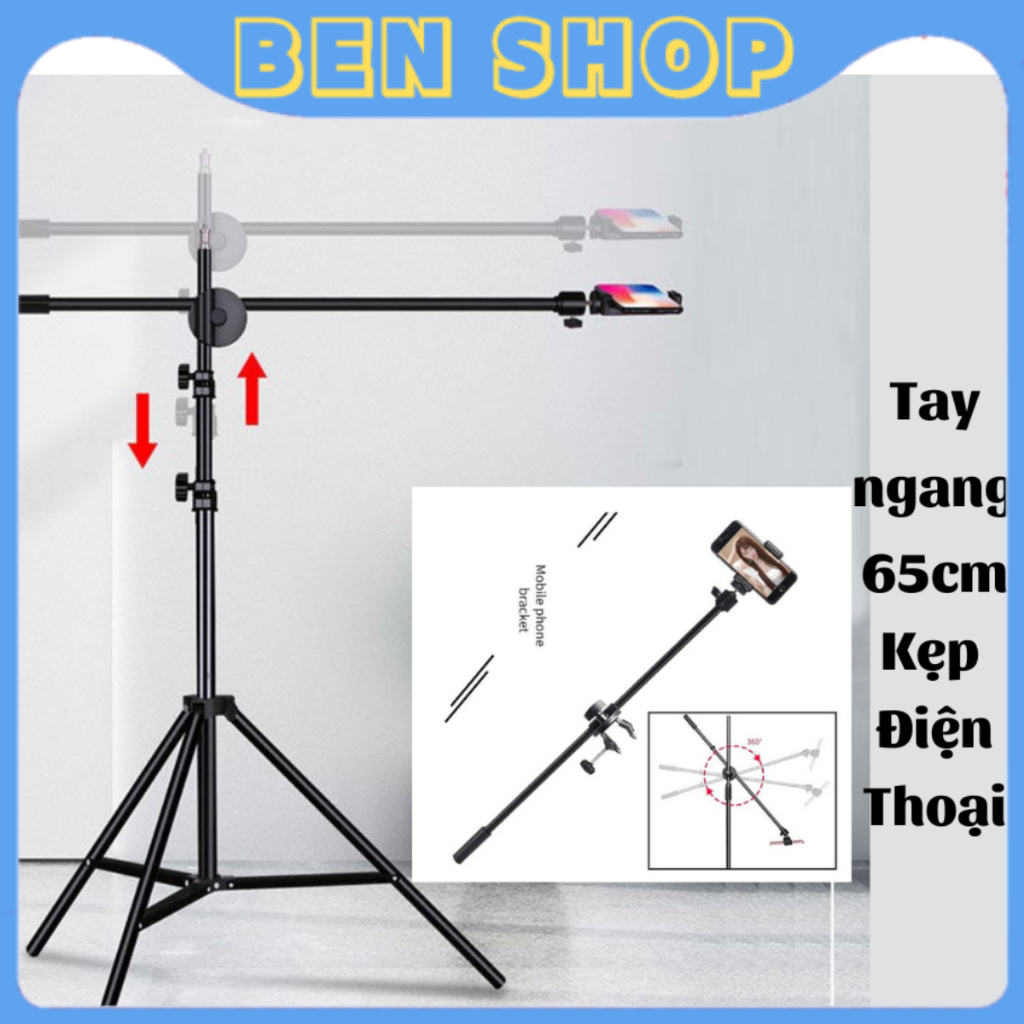 Tay treo ngang kẹp điện thoại hỗ trợ chụp ảnh , quay video từ trên xuống hướng dẫn nấu ăn, giới thiệu sản phẩm