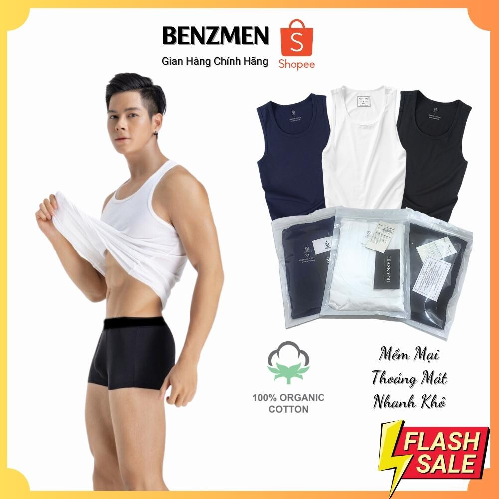 Áo Ba Lỗ Thể Thao Nam Cao Cấp Benzmen Form Dáng Rộng Màu Trắng Chất Liệu Cotton