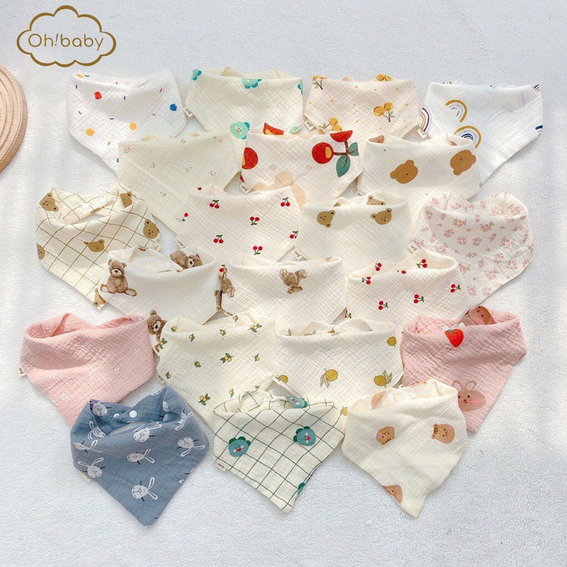 Khăn Yếm Tam Giác Xô Muslin Yếm Dãi Quàng Cổ Có Cúc Bấm Siêu Mềm, Mịn Cho Bé Sơ Sinh