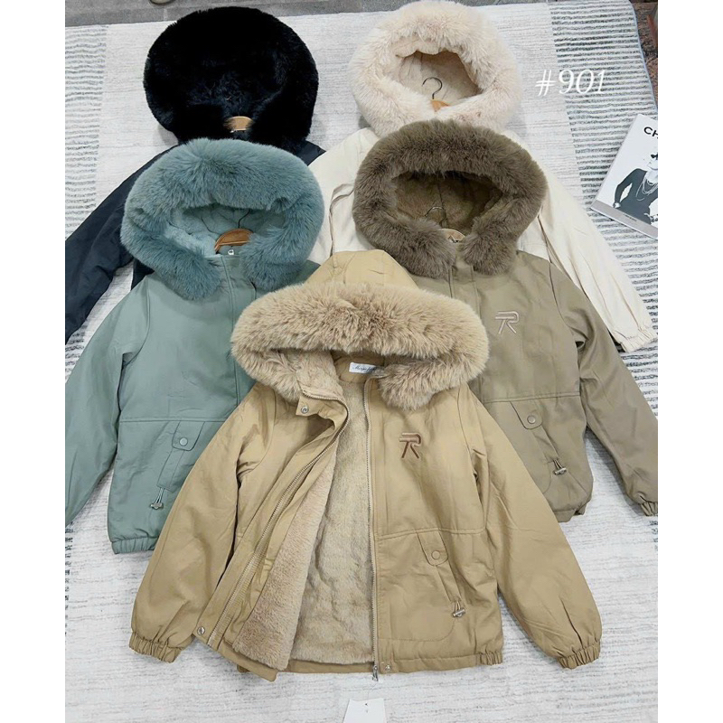 Áo khoác parka lót lông cổ lông thỏ siêu đẹp