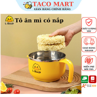 Ca ăn mì, Tô ăn mì có nắp - Bát ăn mì inox có nắp đậy dung tích 1 lít họa tiết vịt vàng bắt mắt