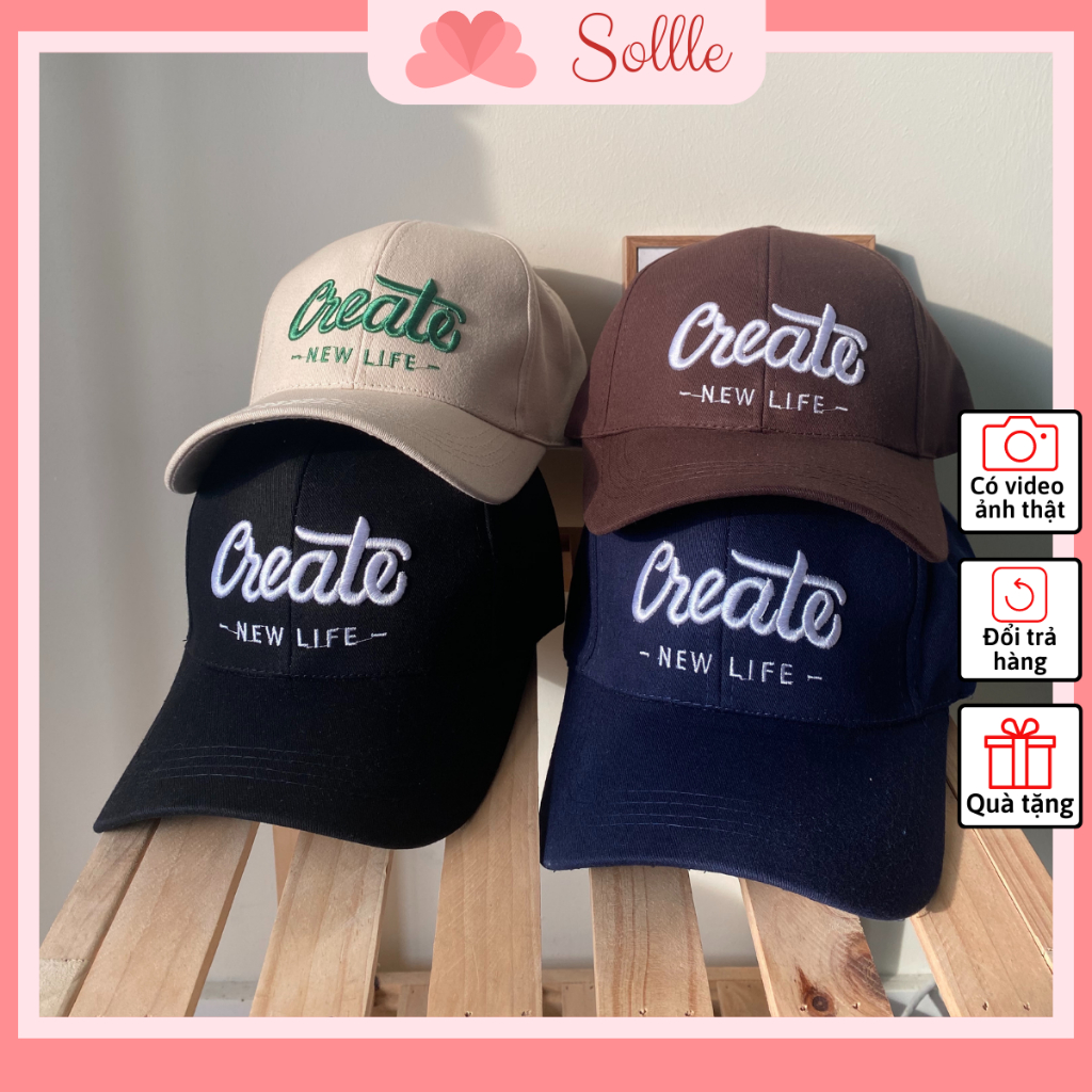 Mũ lưỡi trai nón bóng chày nam nữ unisex Hàn Quốc thêu chữ Create ulzzang Hàn Quốc Sollle