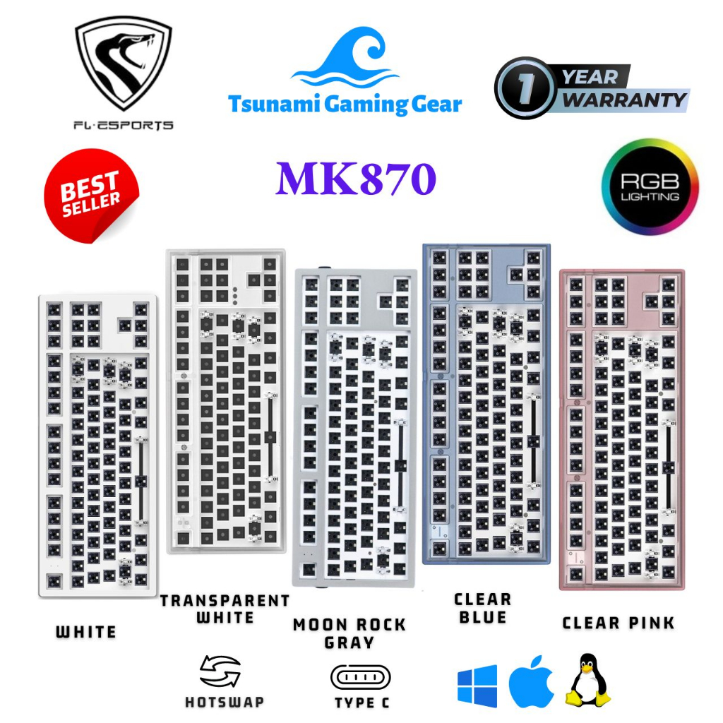 Bộ Kit phím cơ FL-Esports MK870 RGB/ Hotswap/ USB Type C, mạch xuôi, sẵn foam - Chính hãng