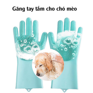 Găng tay tắm cho chó mèo silicon, găng tay tắm chó mèo kiêm miếng rửa có gai tạo bọt tiện lợi