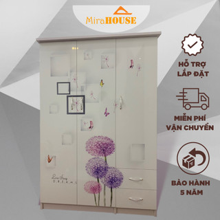 Tủ Nhựa Đài Loan 3 cánh - tủ quần áo in tranh 3D nội thất MIRA HÓUSE, cao 1m85 dài 1m25 sâu bì 50cm