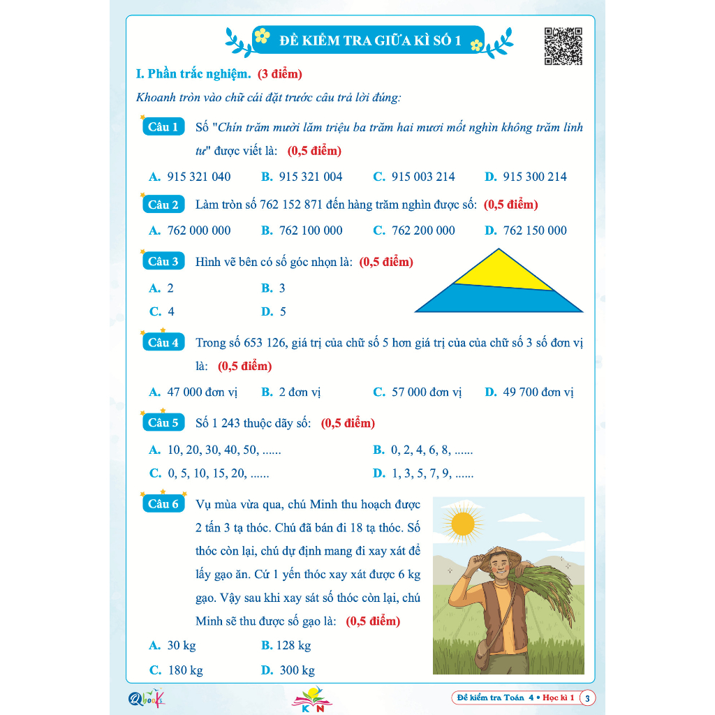 Sách - Đề Kiểm Tra Toán Lớp 4 - học kì 1 - Kết nối tri thức với cuộc sống (1 quyển) Sanbooks